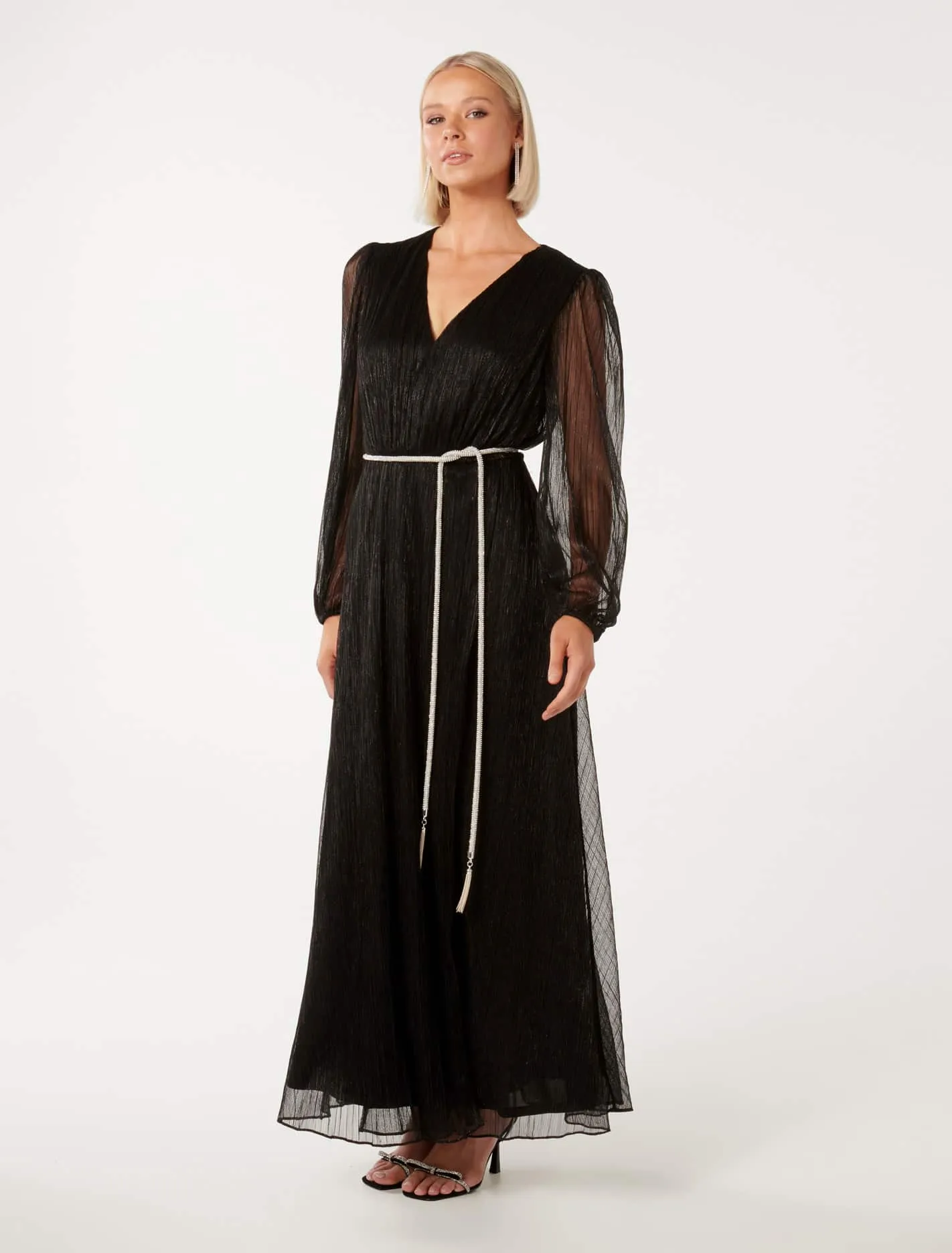 Amina Diamante Belt Plisse Maxi Dress