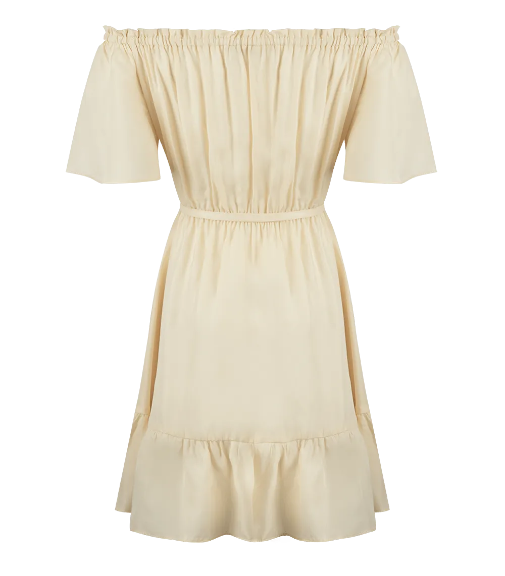 Aphrodite Off Shoulder Puff Sleeve Short Dress Cream