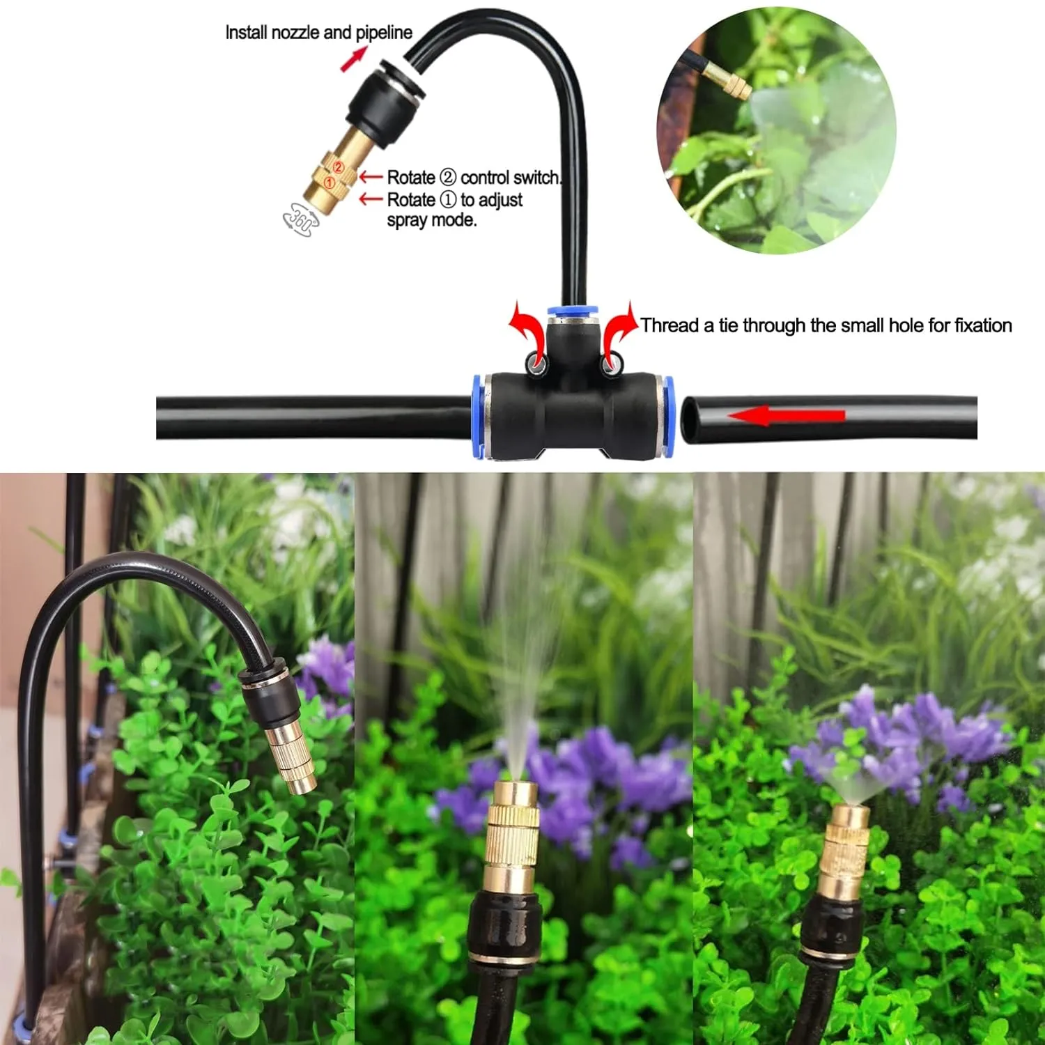 Automatic Garden Irrigation System Kit with 15Pcs 360-Degree Adjustable Nozzles