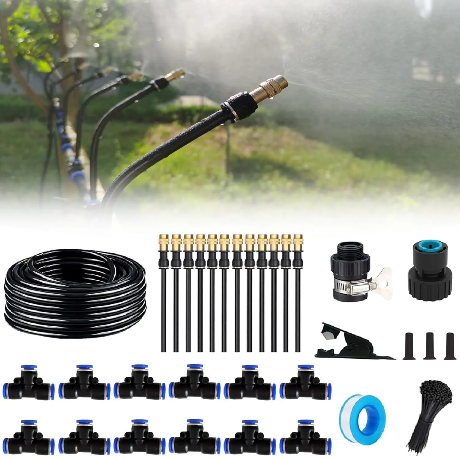 Automatic Garden Irrigation System Kit with 15Pcs 360-Degree Adjustable Nozzles