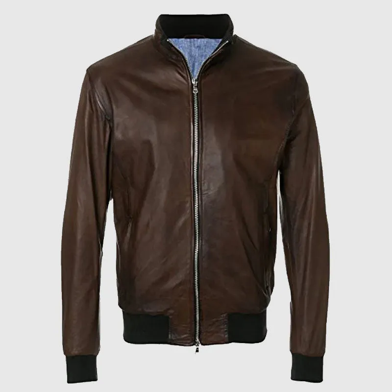 Best Quality Mens Bomber Zipped Smart Leather Jacket