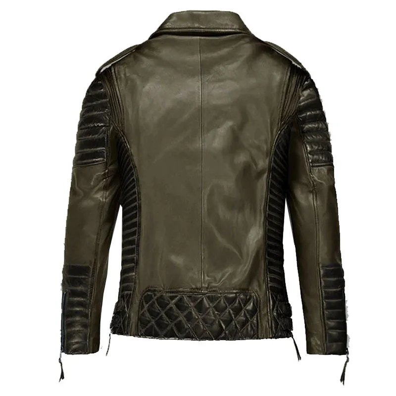 Best Style Fashion Biker Leather Charles Burnt Olive Jacket