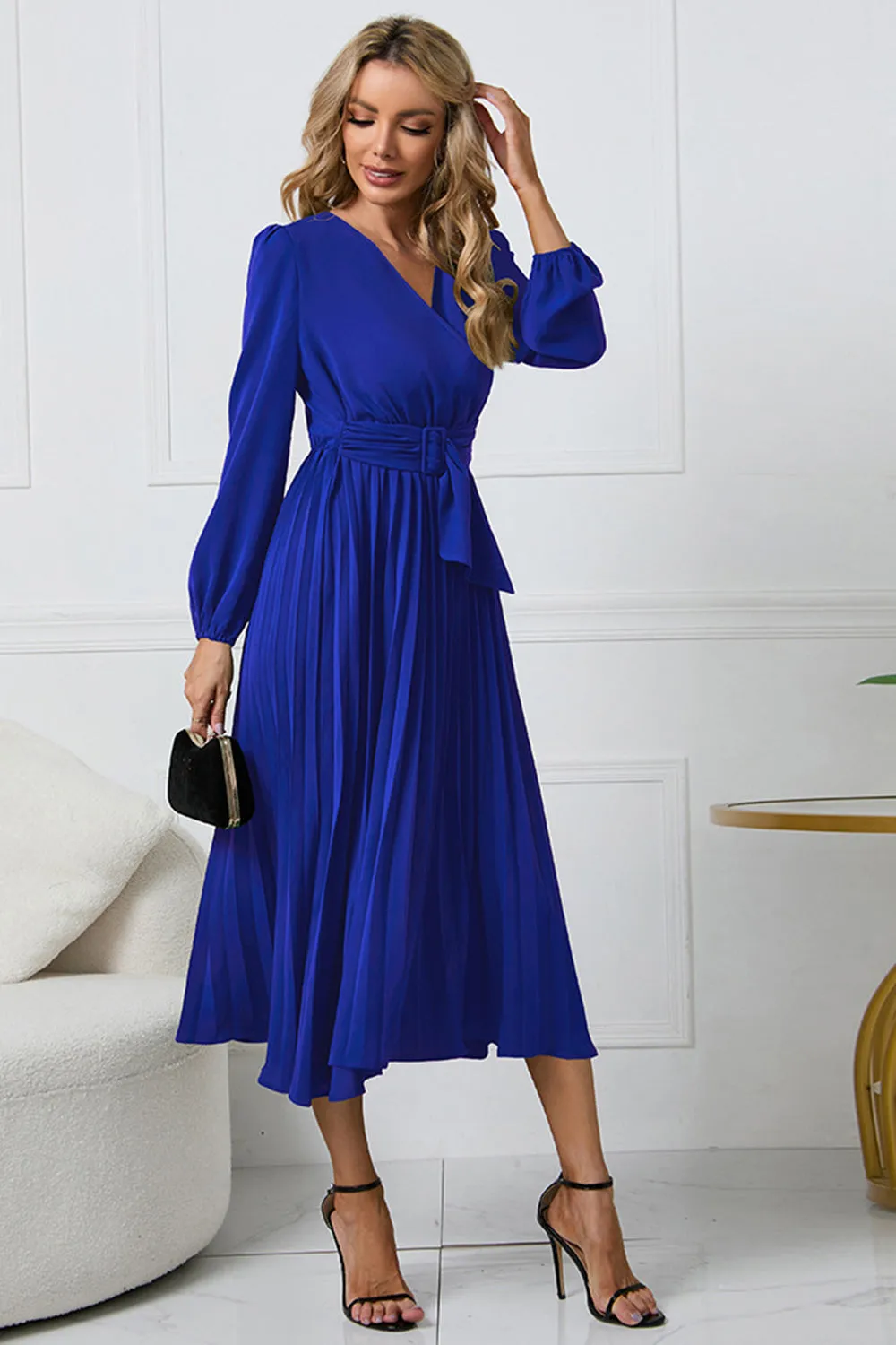 Black A Line Long Sleeves Tea Length Dress