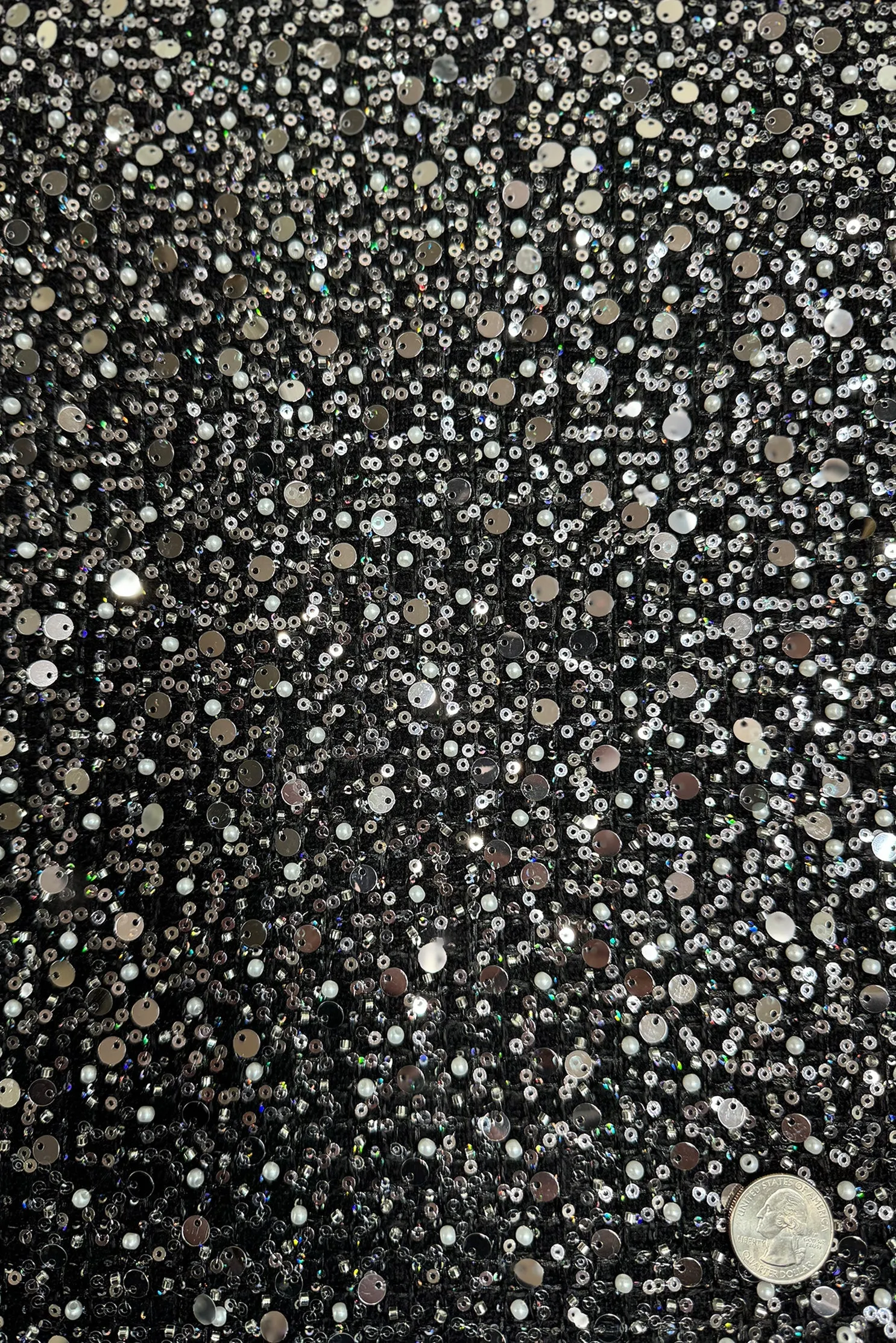 Black Embroidered Tweed Fabric