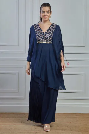 Blue Embellished Crepe Silk Kurta Palazzo Set