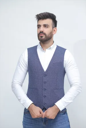 Blue Textured Waistcoat