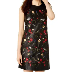 CALVIN KLEIN LADIES FAUX LEATHER EMBROIDERED SHIFT DRESS, 6, NWT $189