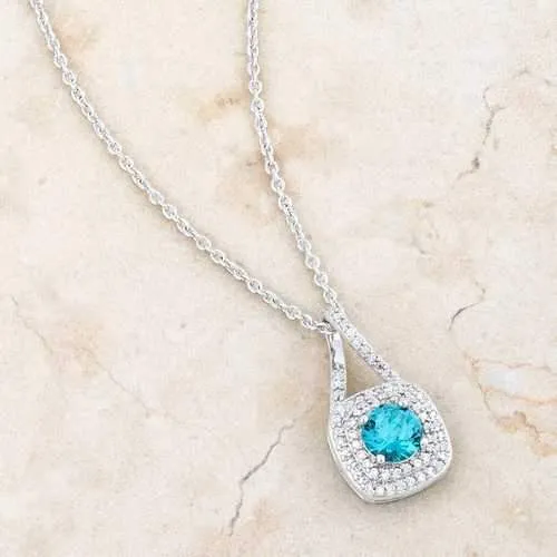 Christal 1.2ct Aqua CZ Rhodium Classic Necklace