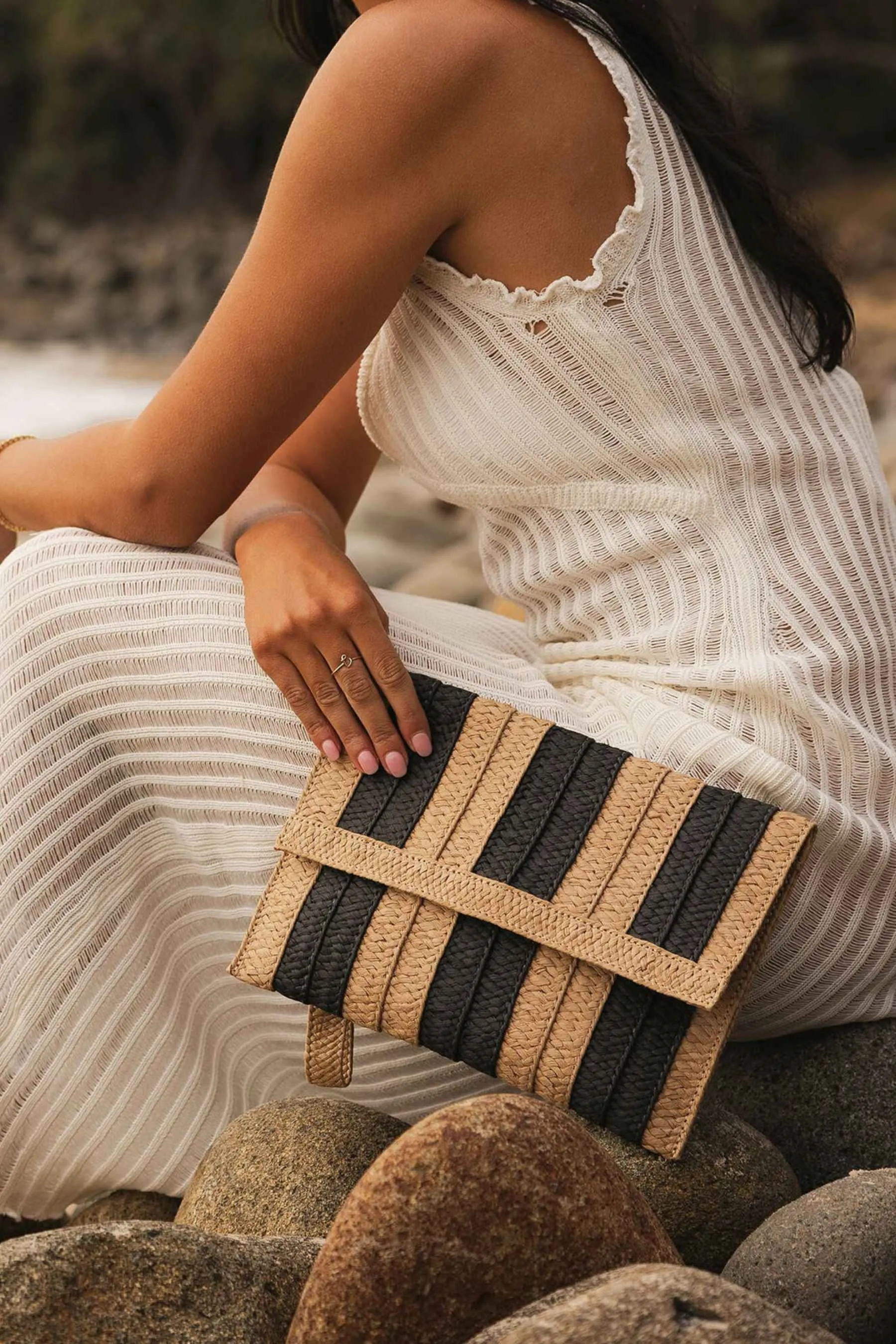 Coco Clutch | Natural Black Stripe