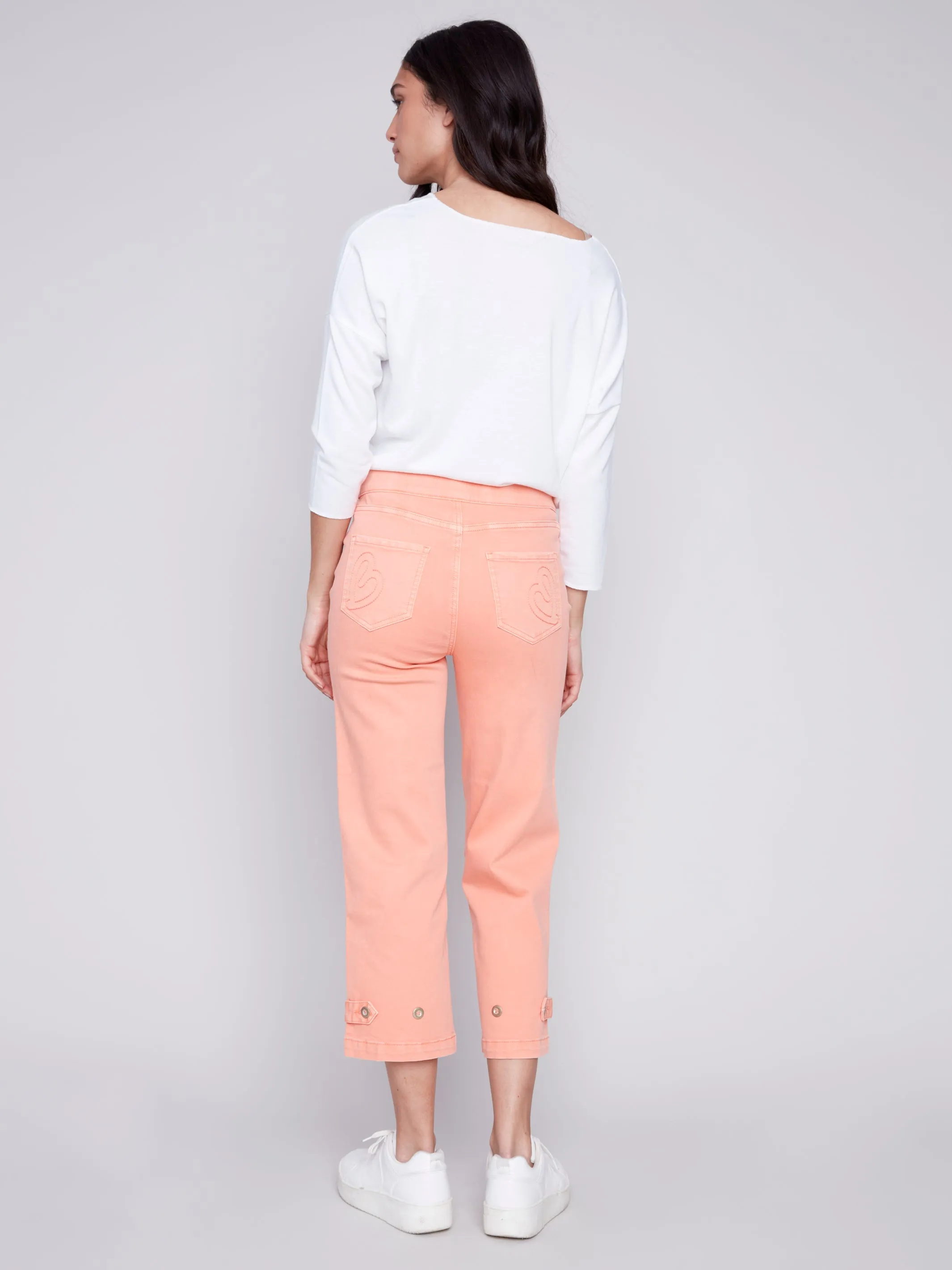 Cropped Twill Pants with Hem Tab