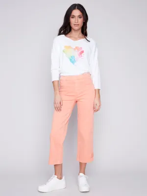 Cropped Twill Pants with Hem Tab