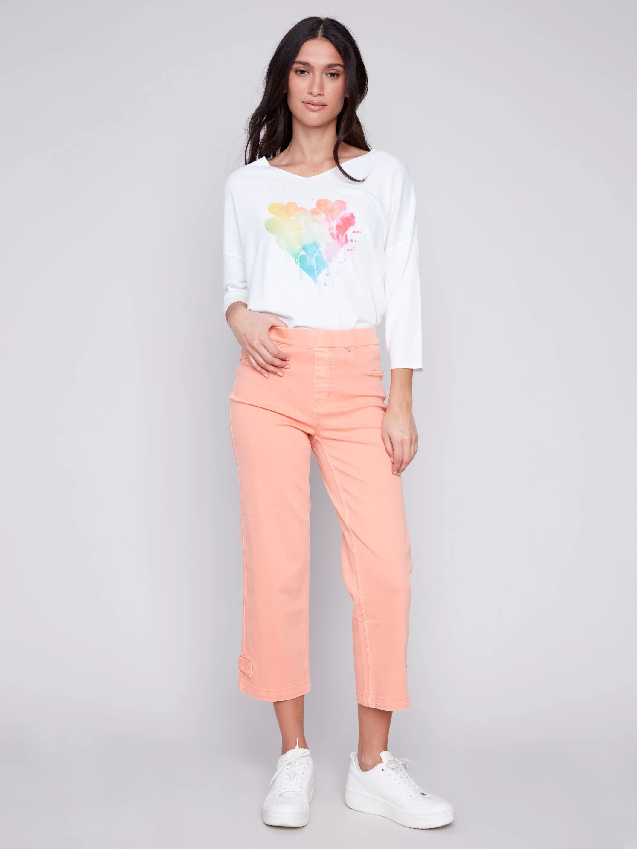 Cropped Twill Pants with Hem Tab