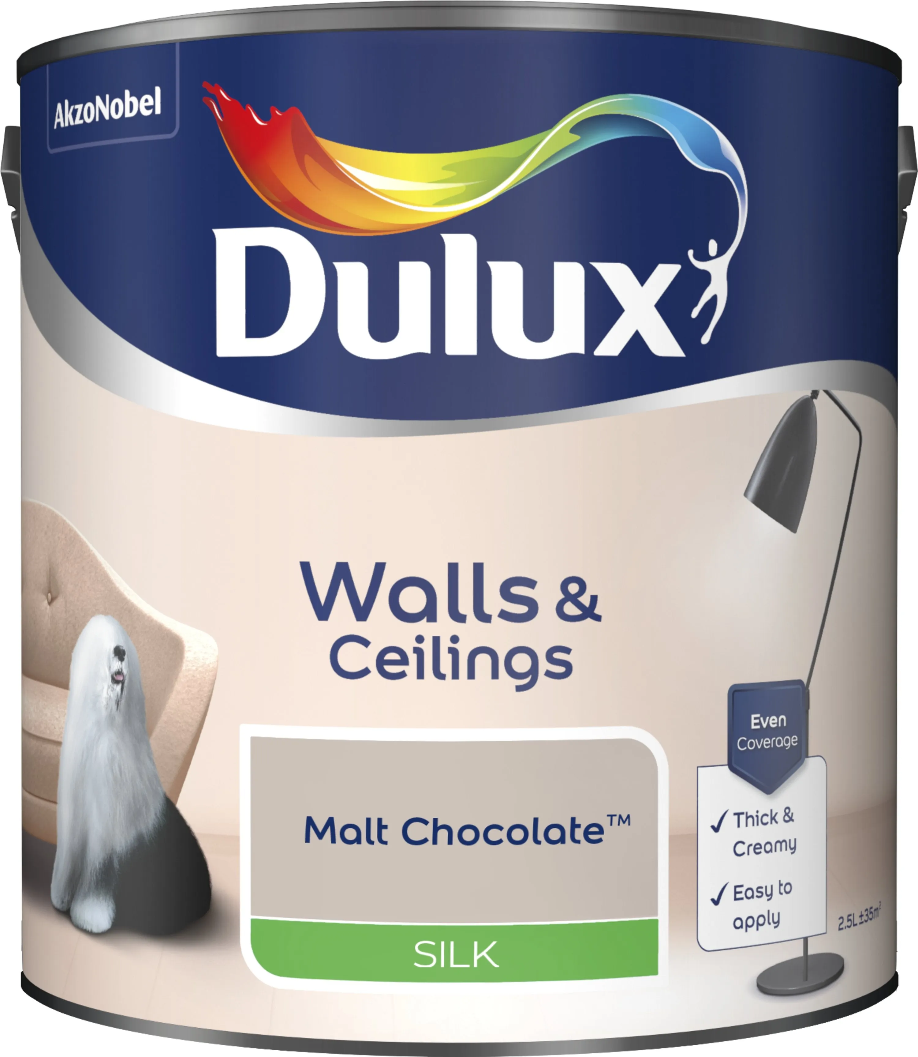 Dulux Silk Emulsion Paint For Walls And Ceilings - Malt Chocolate 2.5L