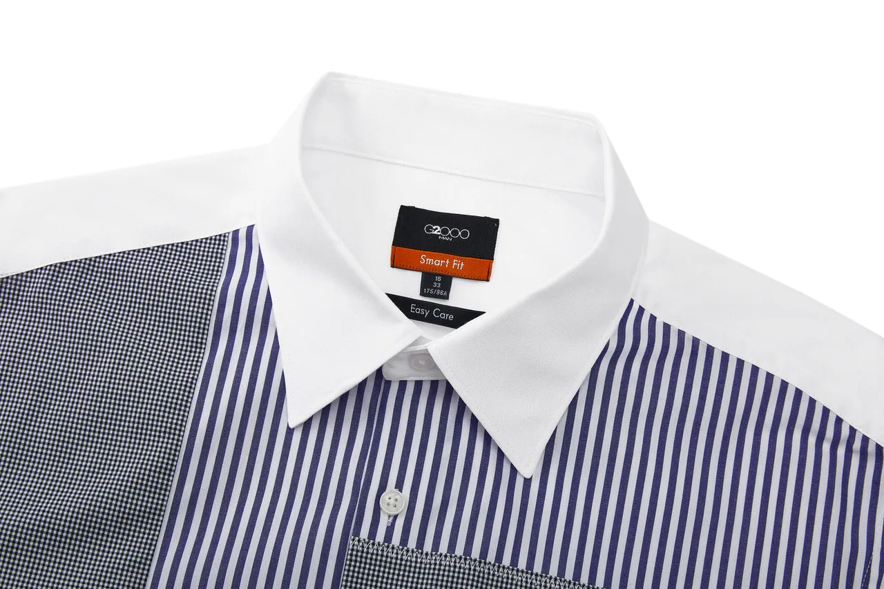 Easy Care Cotton Oxford Blocking Casual Shirt in Smart Fit Classic Collar