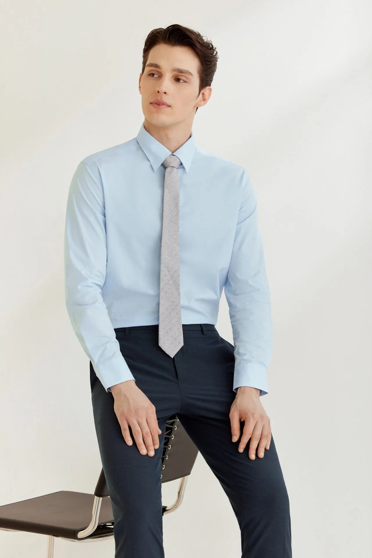 Easy Care Stretch Poplin Shirt in Smart Fit Classic Collar