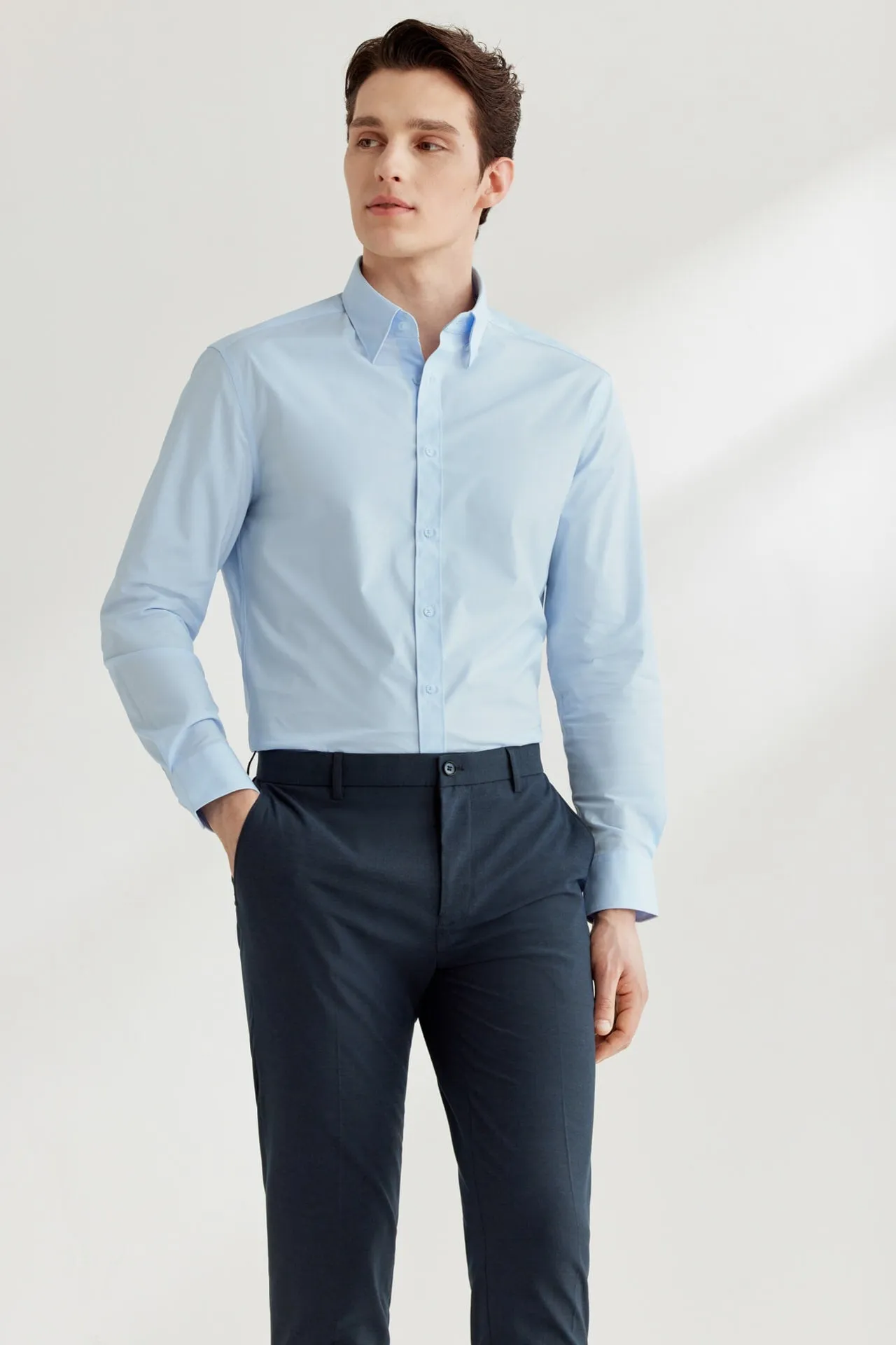 Easy Care Stretch Poplin Shirt in Smart Fit Classic Collar