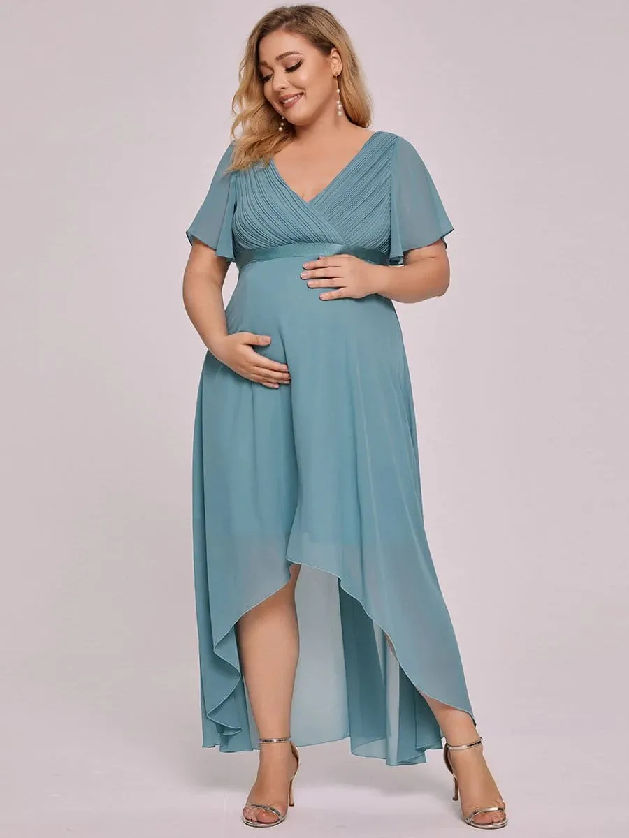 Easy Flow Flutter Sleeve Floor-Length Plus Size Maternity Dress