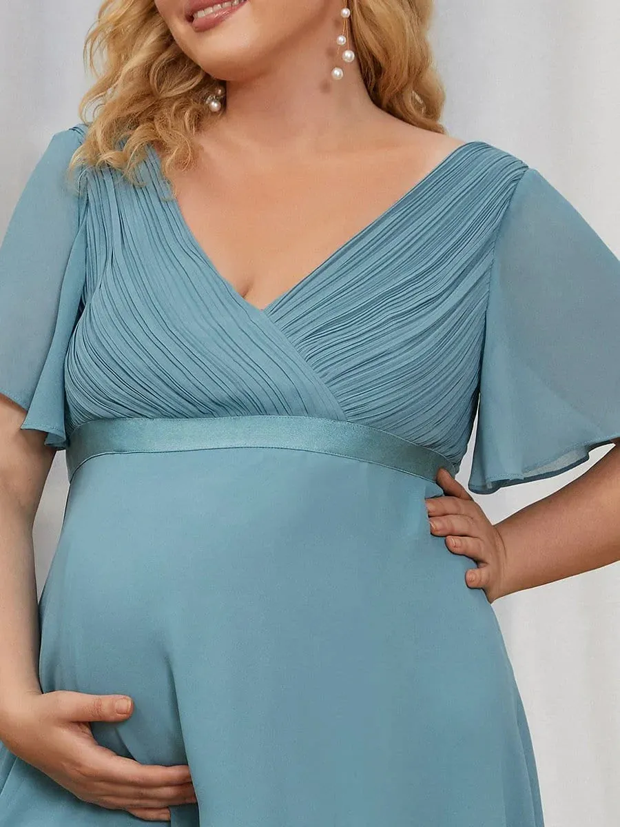 Easy Flow Flutter Sleeve Floor-Length Plus Size Maternity Dress