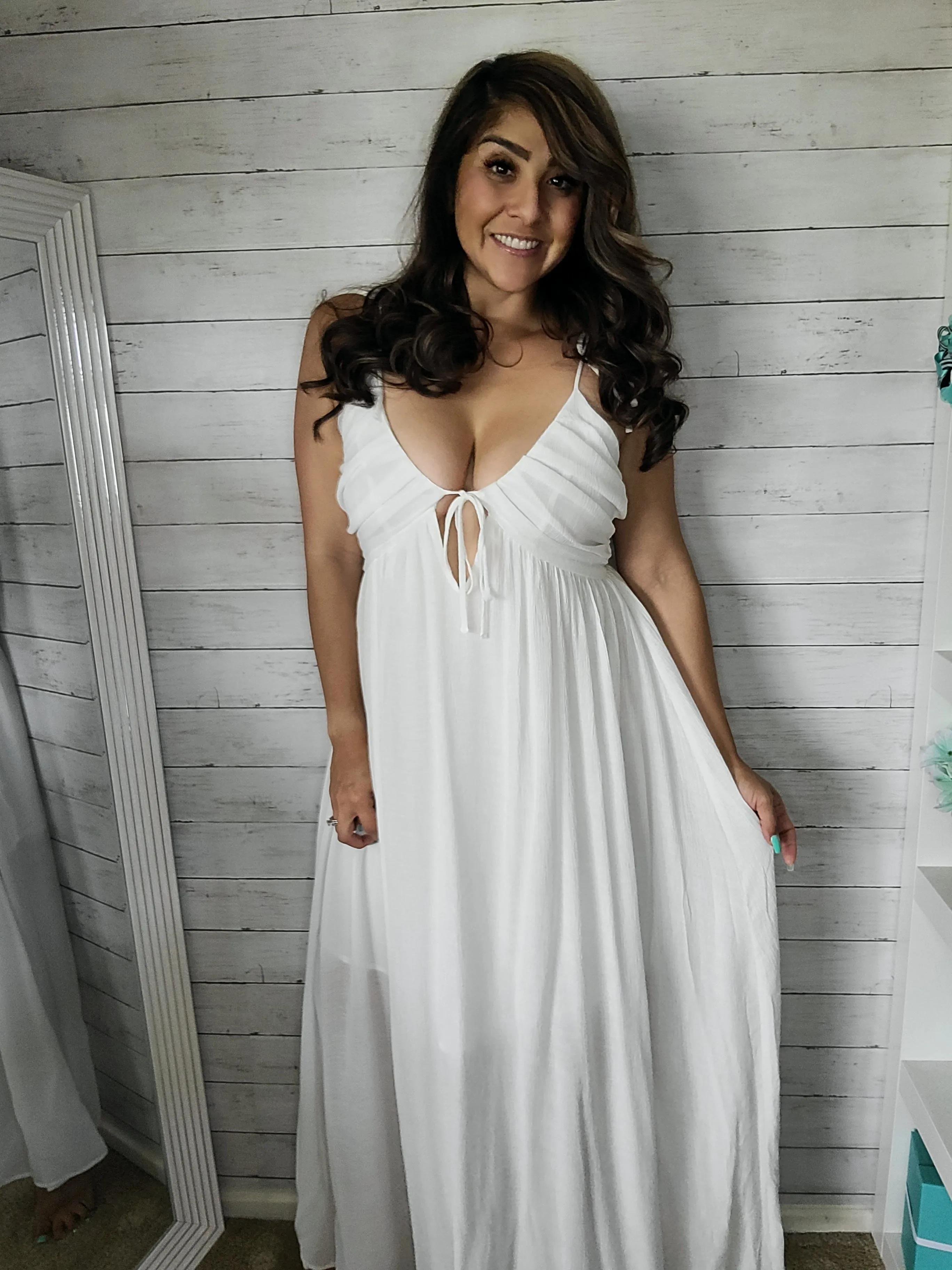 Front Tie Strap Flowy Maxi Dress