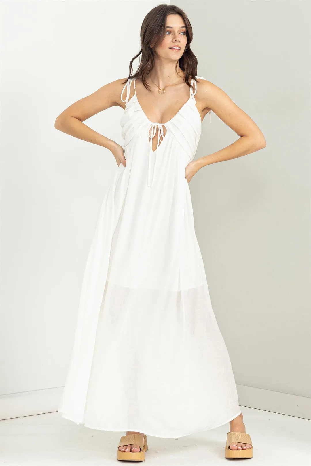 Front Tie Strap Flowy Maxi Dress