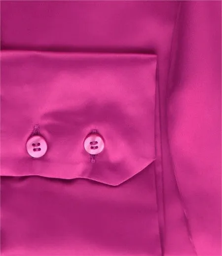 FUCHSIA FITTED SATIN BLOUSE - PUSSY BOW