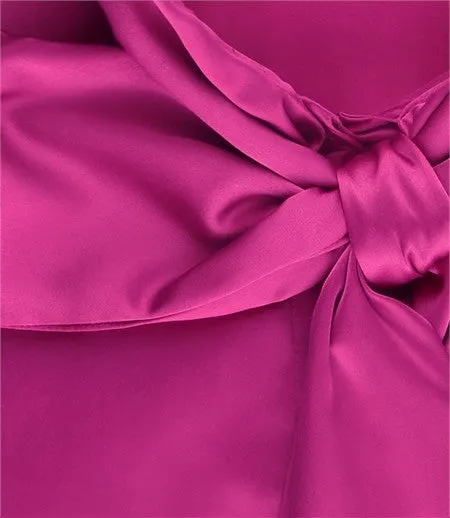 FUCHSIA FITTED SATIN BLOUSE - PUSSY BOW