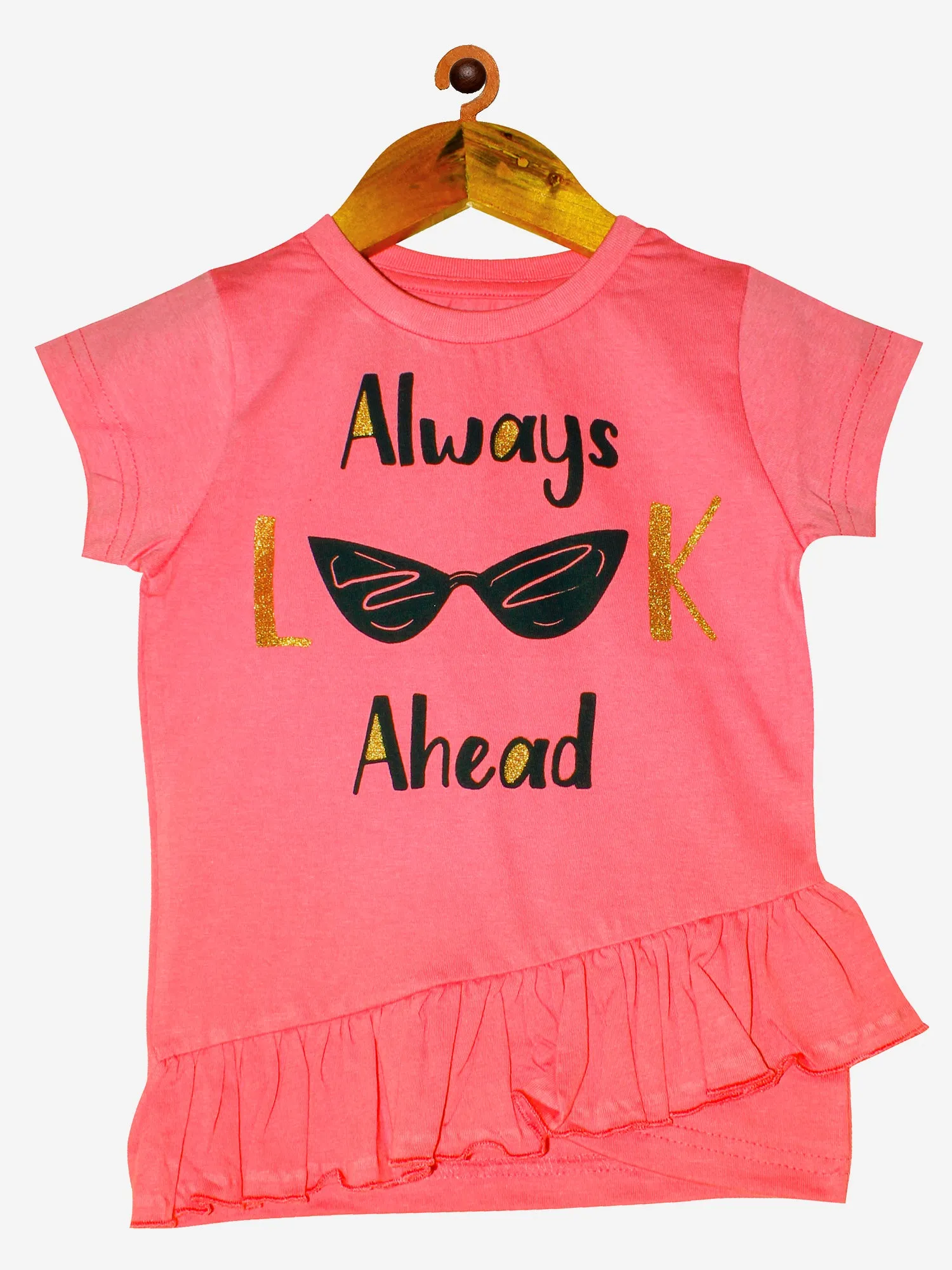 Girls Cotton T-Shirt with print and frilled hem