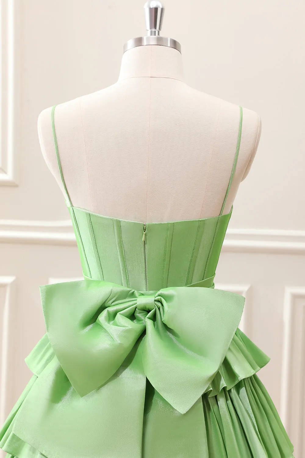 Green A Line Corset Tiered Ruffles Mini Dress with Bows