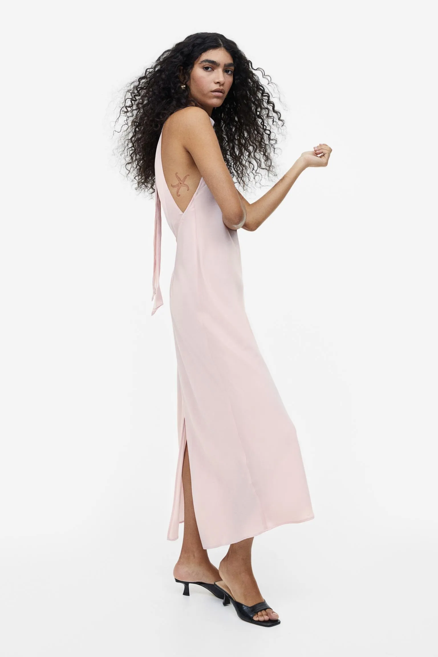 H&M Open-backed Satin dress, light pink