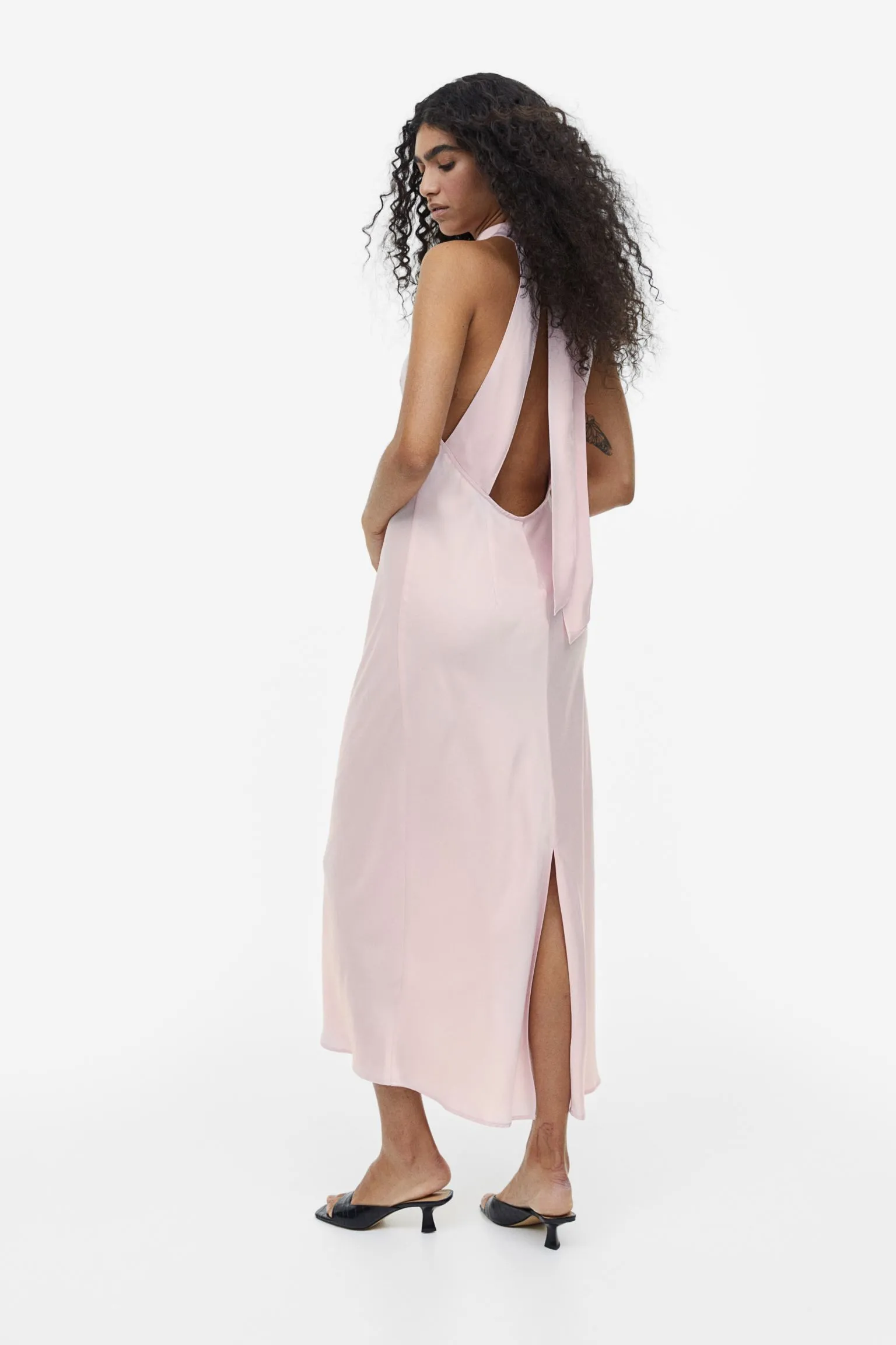 H&M Open-backed Satin dress, light pink