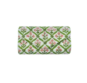 Hand beaded pink and green block print floral clutch *in stock ships now*