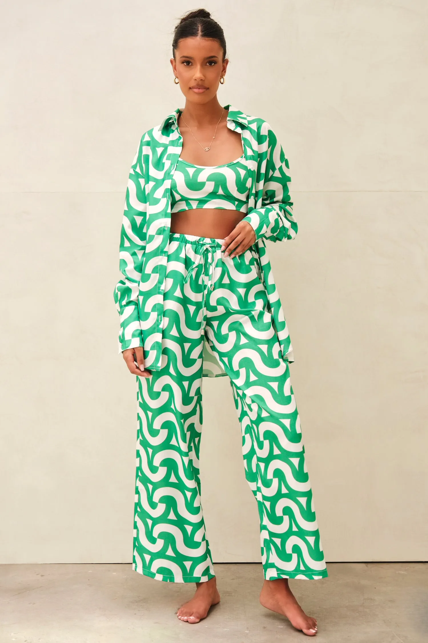 Hollie Geometric Shirt Green & White