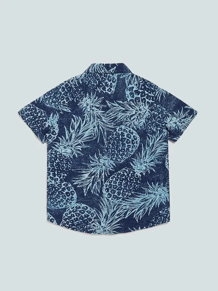 HOP Kids Pine Printed Navy Blue Shirt