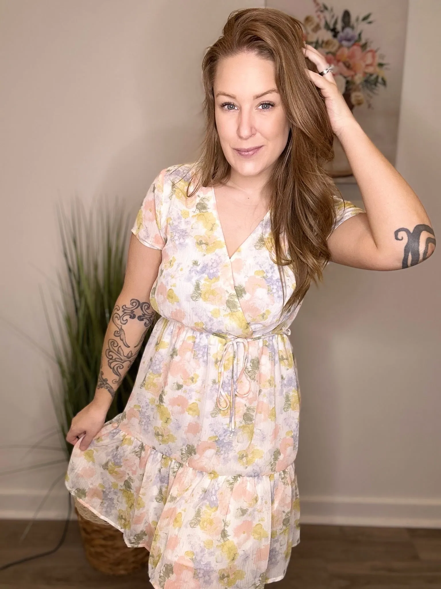 Ivory Floral Print Dress