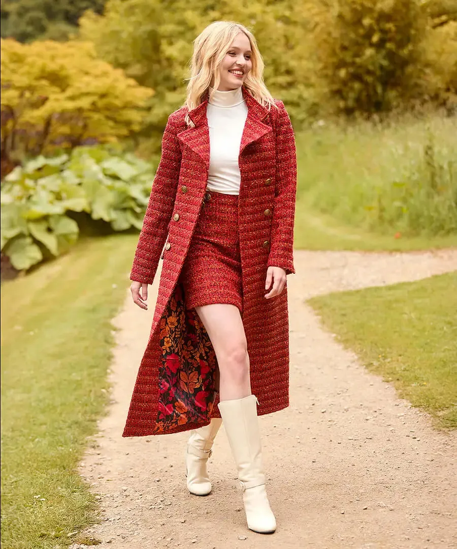 Joe Browns 10 Burnt Orange Maya Tweed Maxi Coat