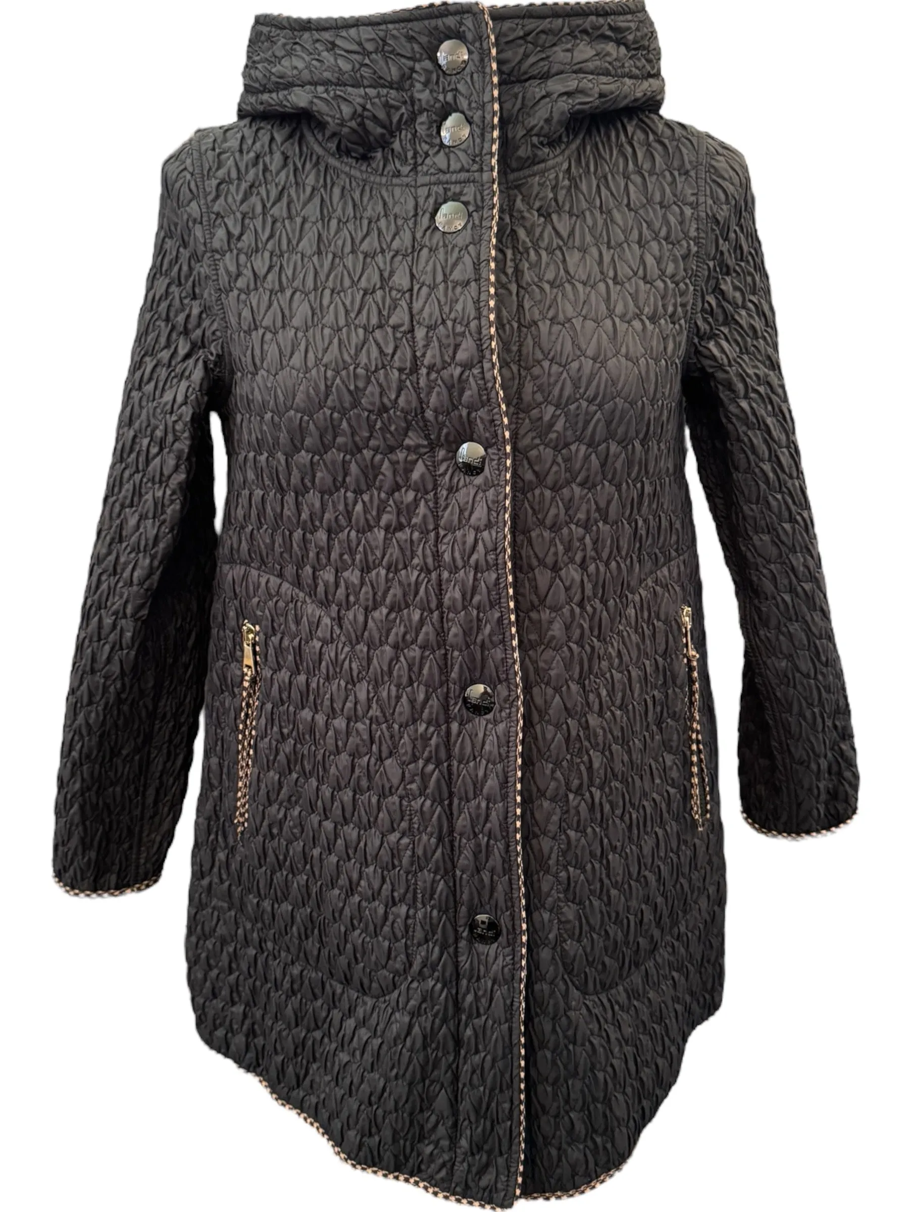 Landi Reversible Quilted Coat with Hood Black/White