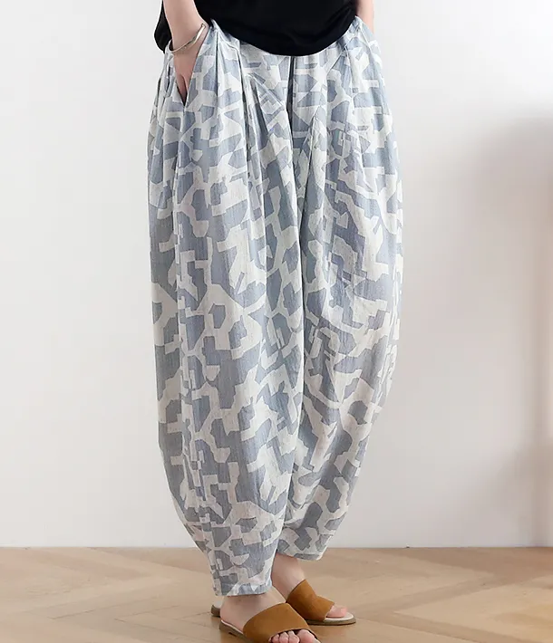 Loose large tie dye pleats Linen Wide Leg Women Casual Pants AMT05131