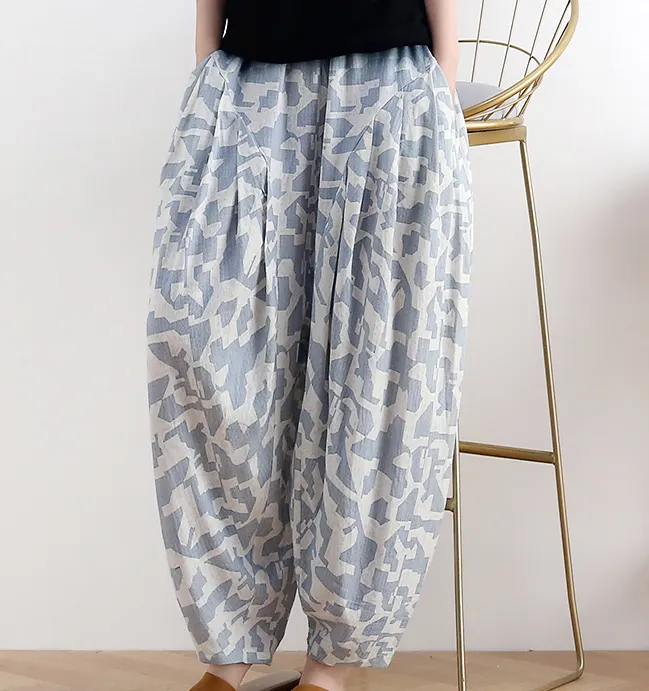 Loose large tie dye pleats Linen Wide Leg Women Casual Pants AMT05131