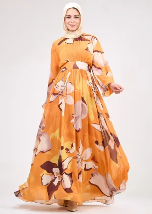 Mariyah Autumnal Bloom Modesty Dress in Bold Floral Print – Chiffon Maxi