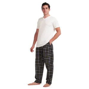 Men summer pajama set Off white T-shirt   Black x yellow checkered pants