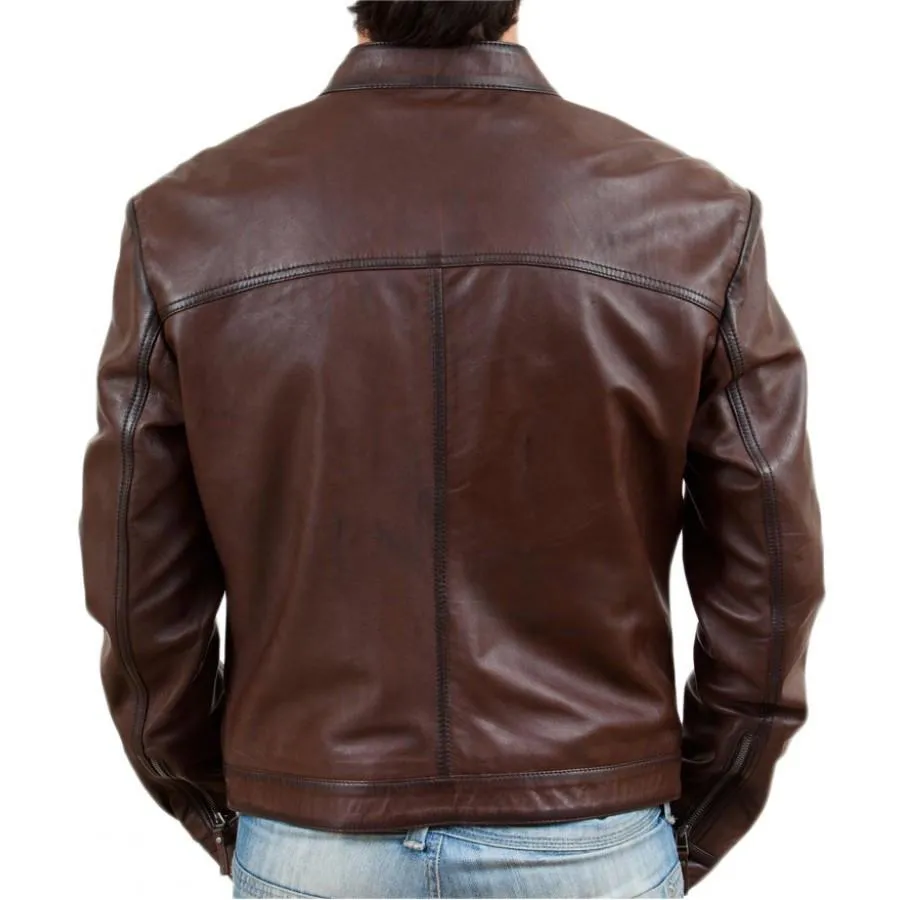 Men's Casual Bomber Style Brown Leather Jacket