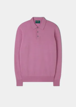 Men's Geelong Lambswool Long Sleeve Polo Shirt in Pink Haze - Regular Fit