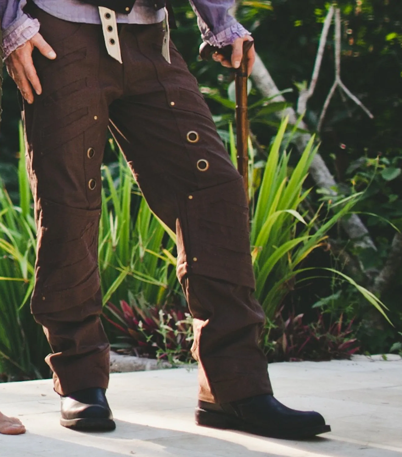 MENS STEAMPUNK Pants - Large,  Brown Pants, Hipster,  Burning Man, Festival Clothing, Stretch Canvas, Gift for Boyfriend, Caballero Pants