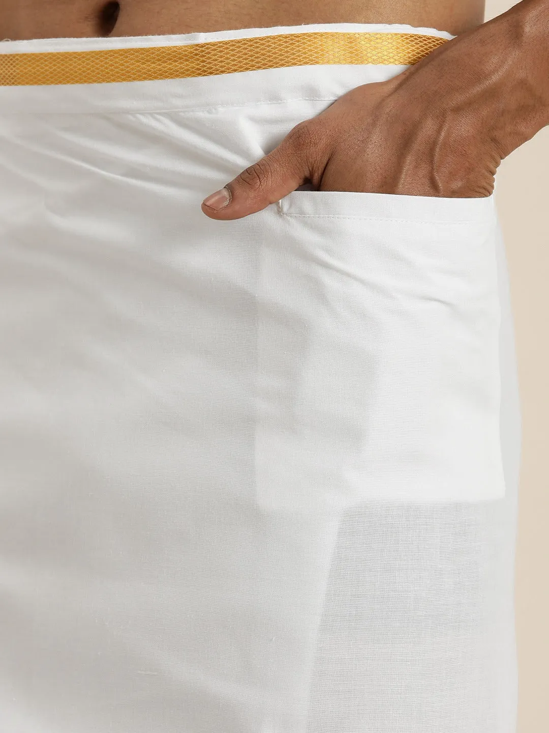 Men's White And White Pure Cotton Shirt And Mundu - Vastramay