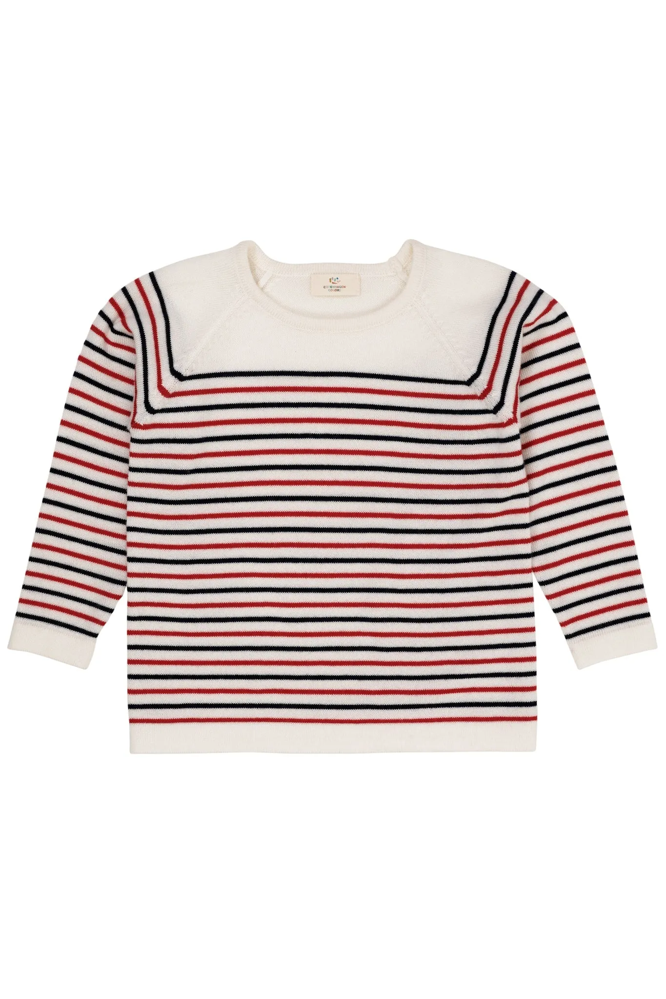 MERINO LT. KNITTED STRIPED BLOUSE - CREAM/NAVY/RED COMBI