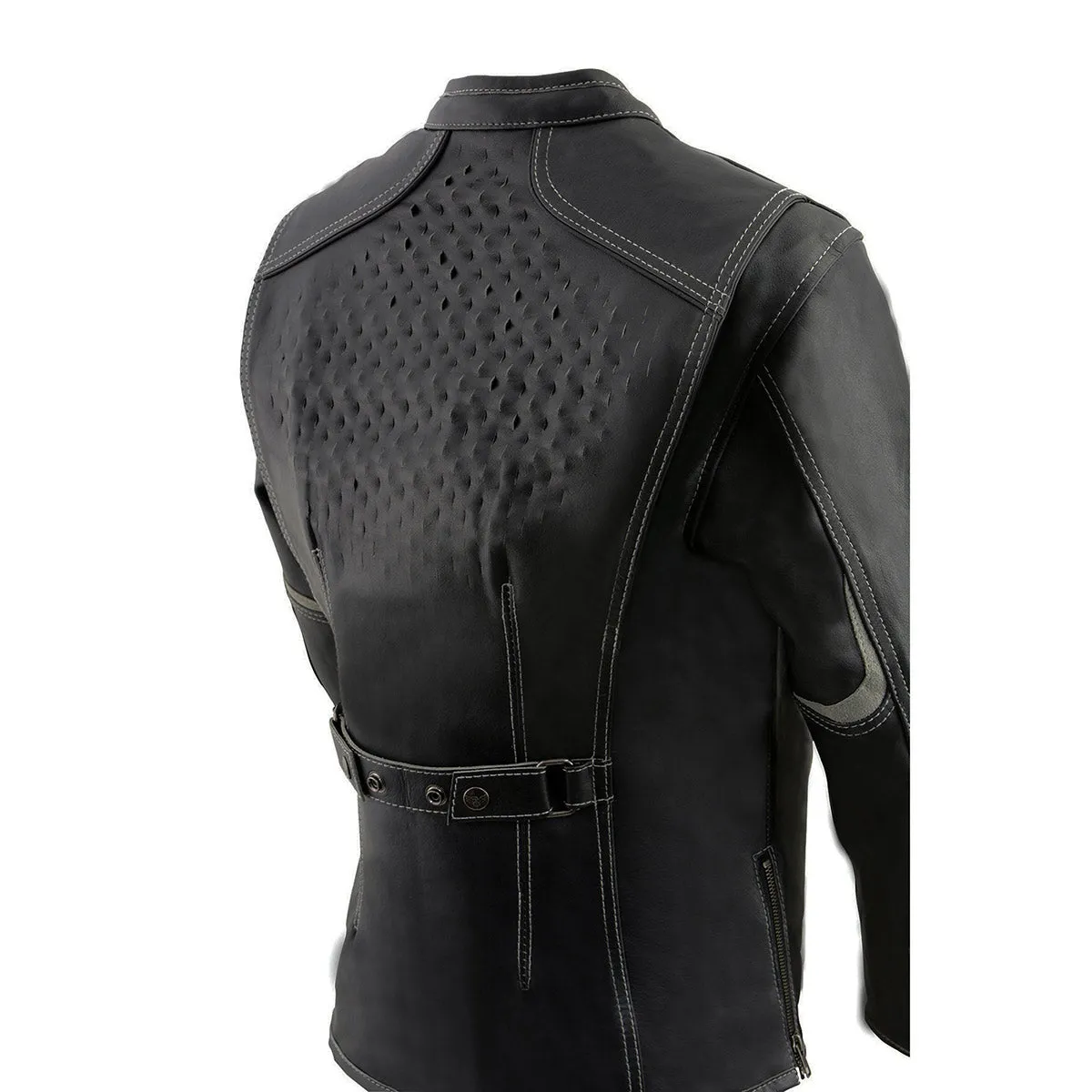 Milwaukee Leather MLL2502 Women's 'Laser Cut' Distressed Black and Grey Scuba Style Racer Jacket