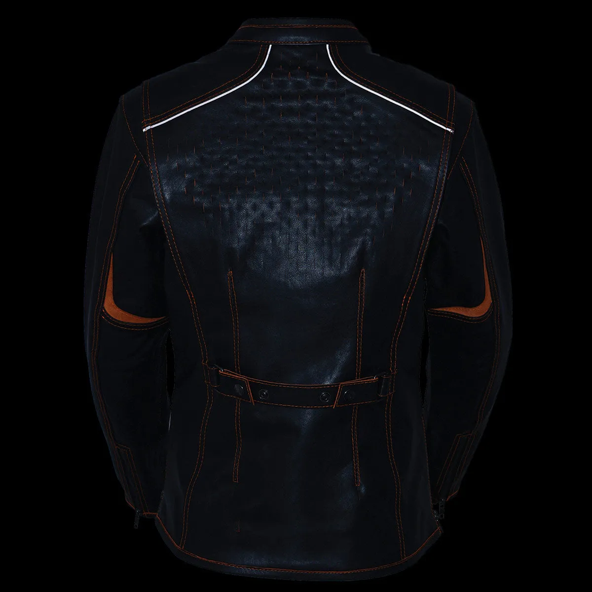 Milwaukee Leather MLL2502 Women's 'Laser Cut' Distressed Black and Orange Scuba Style Racer Jacket