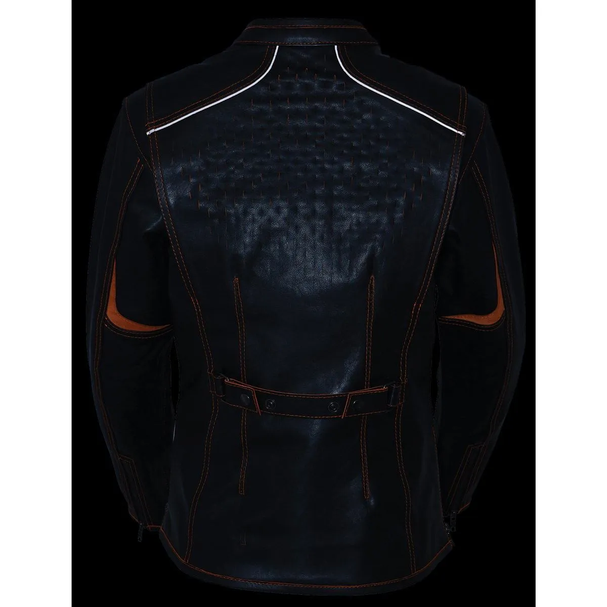 Milwaukee Leather MLL2502 Women's 'Laser Cut' Distressed Black and Orange Scuba Style Racer Jacket