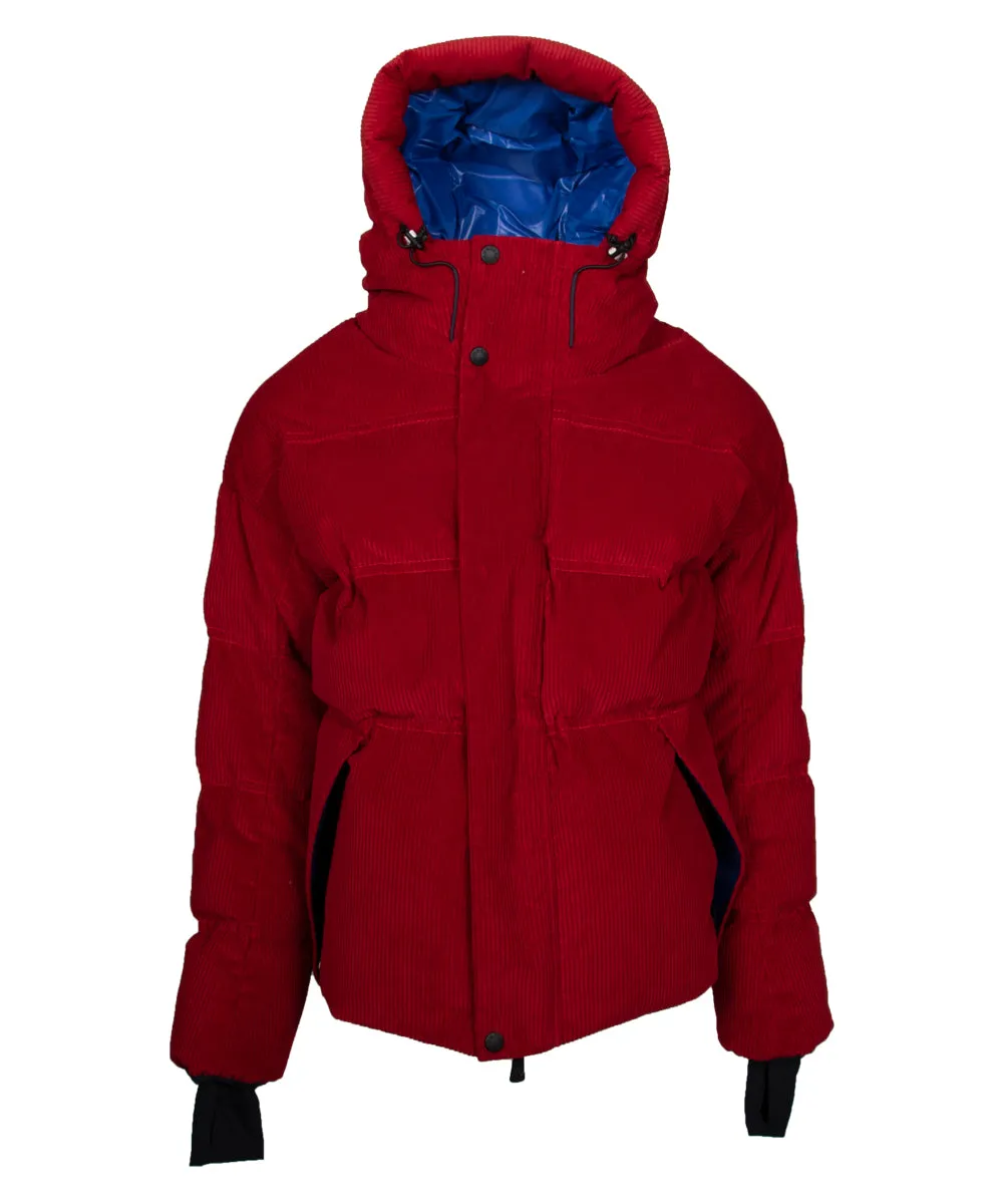 Moncler Stuller Hooded Corduroy Puffer Jacket Size 5 in Red