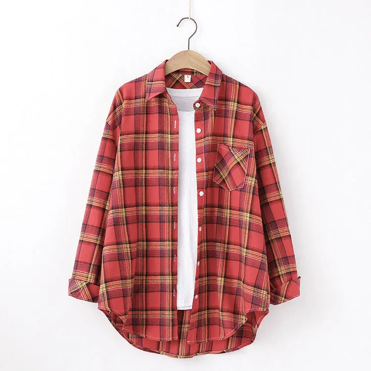 New Brand Plaid Shirt Women Loose Plus Size Blouse Female Long Sleeve Blouses Cotton Flannel Casual Shirt Women Tops Blusas